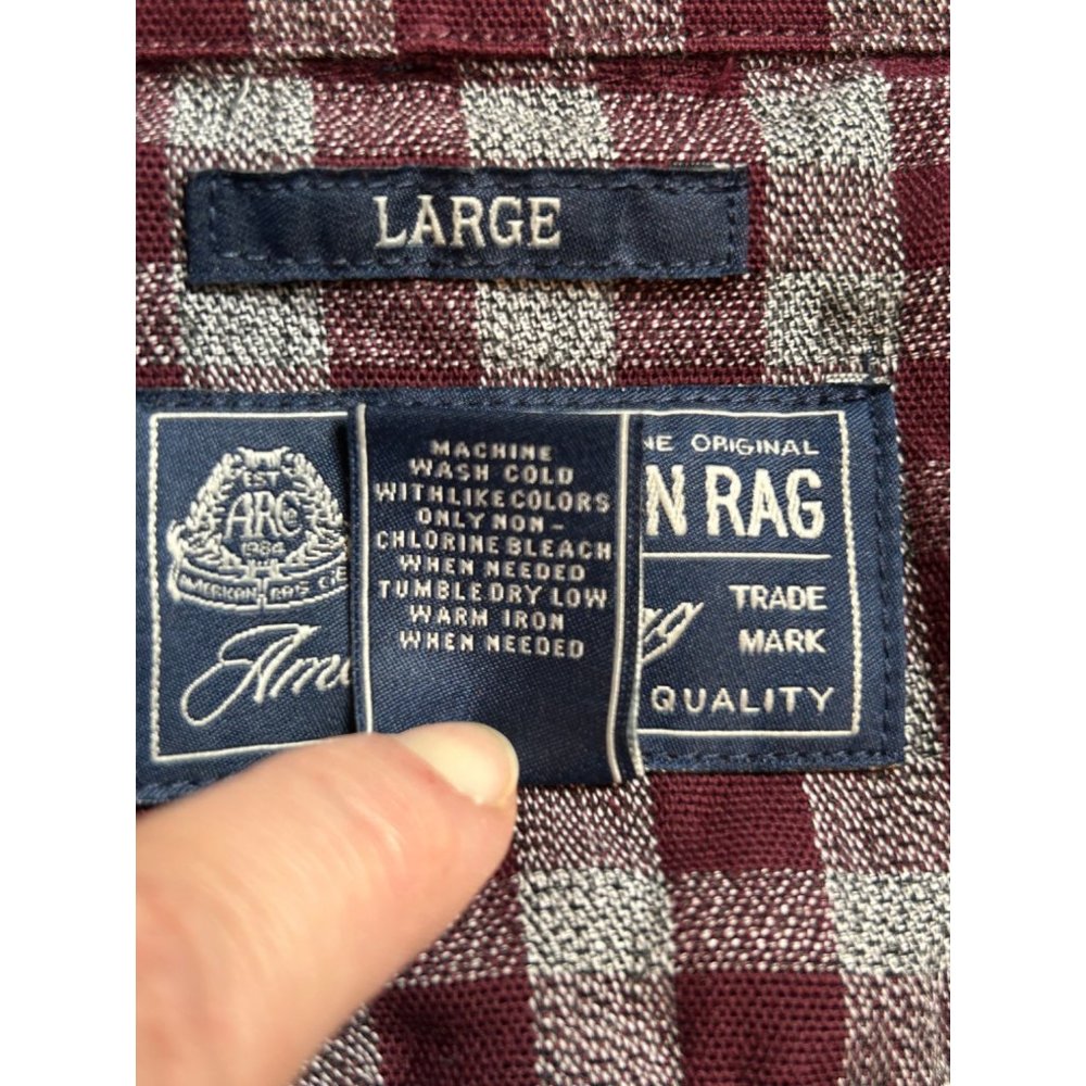 American Rag Mens Snap Long Sleeve Red and Gray Check Size‎ Large - Picture 5 of 5